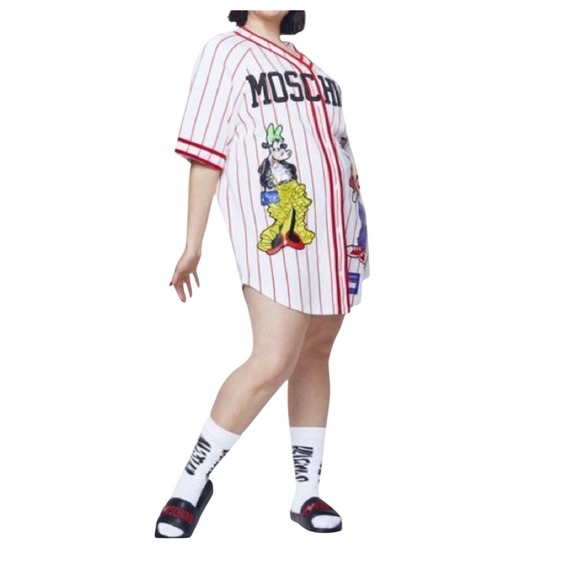 Moschino Tops - MOSCHINO H&M Disney Goofy Mickey Mouse Baseball Jersey Shirt Red White Striped